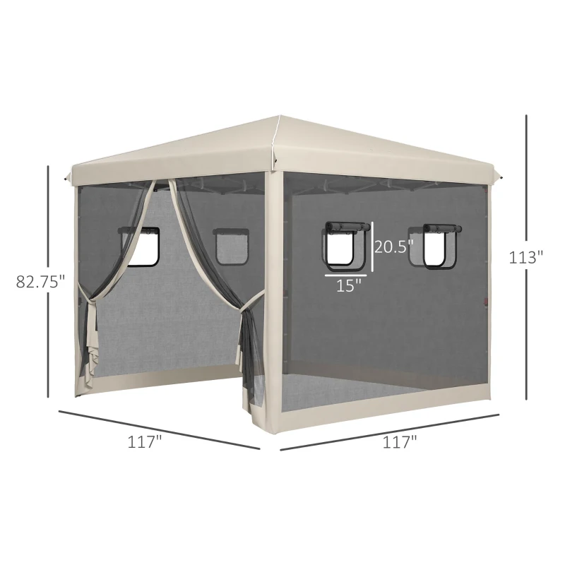 Outsunny 10' x 10' Pop Up Canopy Tent, Instant Sun Shelter with Netting, Windows and Carry Bag, Height Adjustable