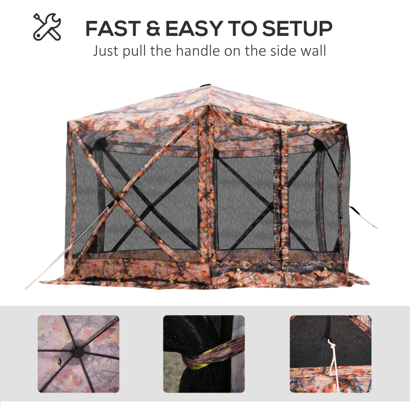 Outsunny 12' x 12' Hexagon Automatic Pop Up Screen Tents Camping Shelter Picnic Canopy with Mesh Sidewalls and Carry Bag, Colored