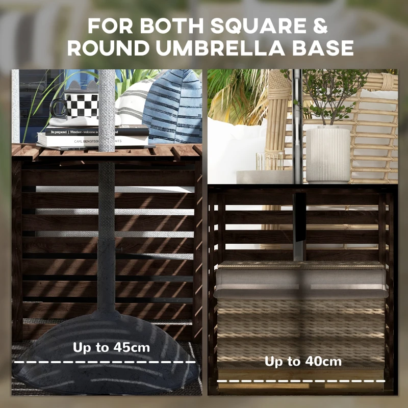 Outsunny 2-in-1 Outdoor Umbrella Base Storage Box, Wooden Patio Coffee Table, Brown