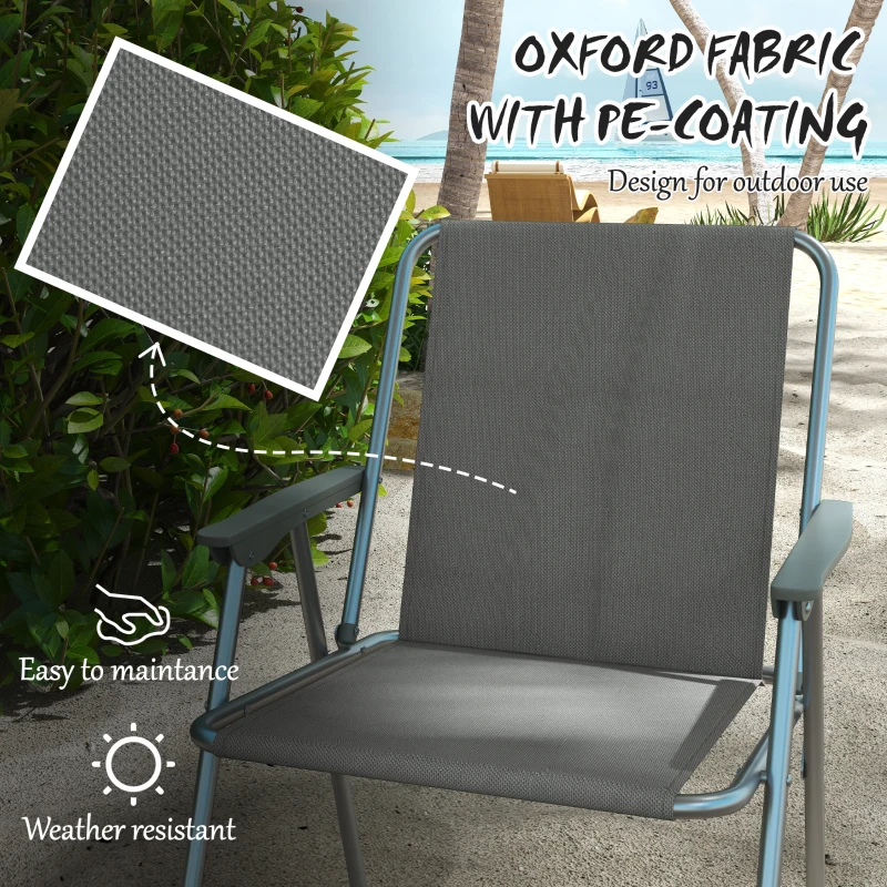 Outsunny 4 Pack Outdoor Folding Chair Set, Portable Camping Chairs with Armrest, Oxford Fabric Seat, Outdoor Chairs, Grey