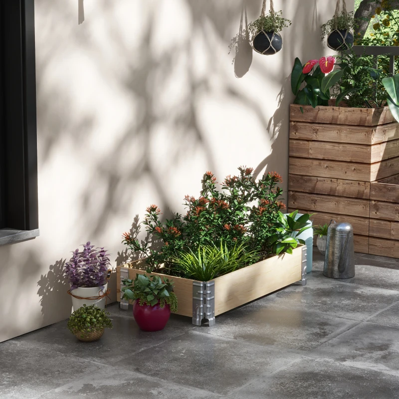 Outsunny Raised Garden Bed, Foldable Wooden Planters for Outdoor Vegetables, Flowers, Herbs, Plants, Easy Assembly