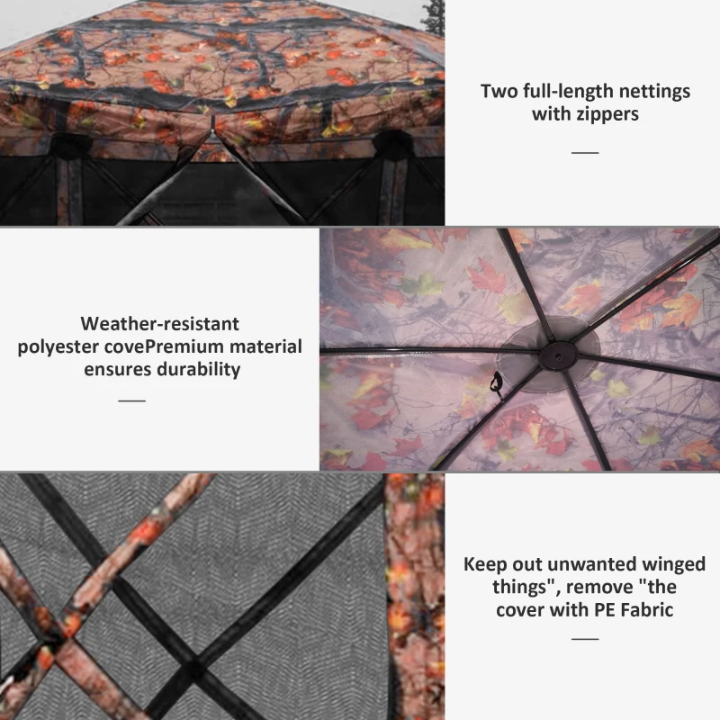 Outsunny 12' x 12' Hexagon Automatic Pop Up Screen Tents Camping Shelter Picnic Canopy with Mesh Sidewalls and Carry Bag, Colored