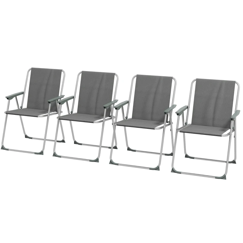 Outsunny 4 Pack Outdoor Folding Chair Set, Portable Camping Chairs with Armrest, Oxford Fabric Seat, Outdoor Chairs, Grey