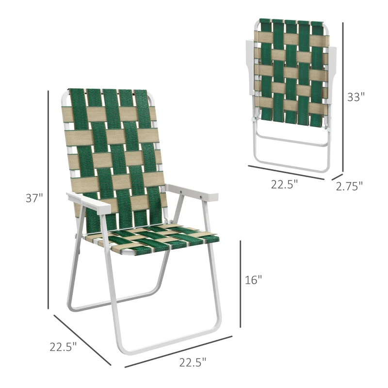 Outsunny Set of 2 Patio Folding Chairs, Classic Outdoor Camping Chairs, Portable Lawn Chairs w/ Armrests, Green