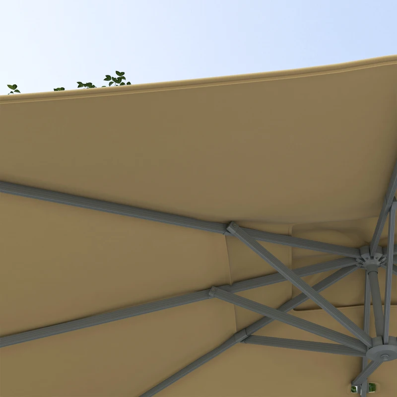 Outsunny 13 FT Cantilever Umbrella, Aluminum Hanging Offset Umbrella with 360°Rotation, Crank, Tilt, Cross Base, Khaki