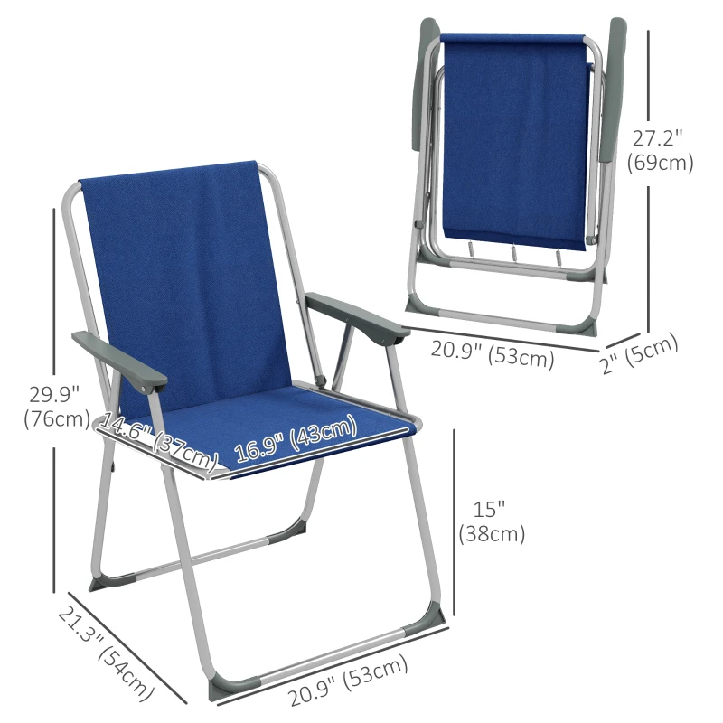 Outsunny 4 Pack Outdoor Folding Chair Set, Portable Camping Chairs with Armrest, Oxford Fabric Seat, Outdoor Chairs, Dark Blue