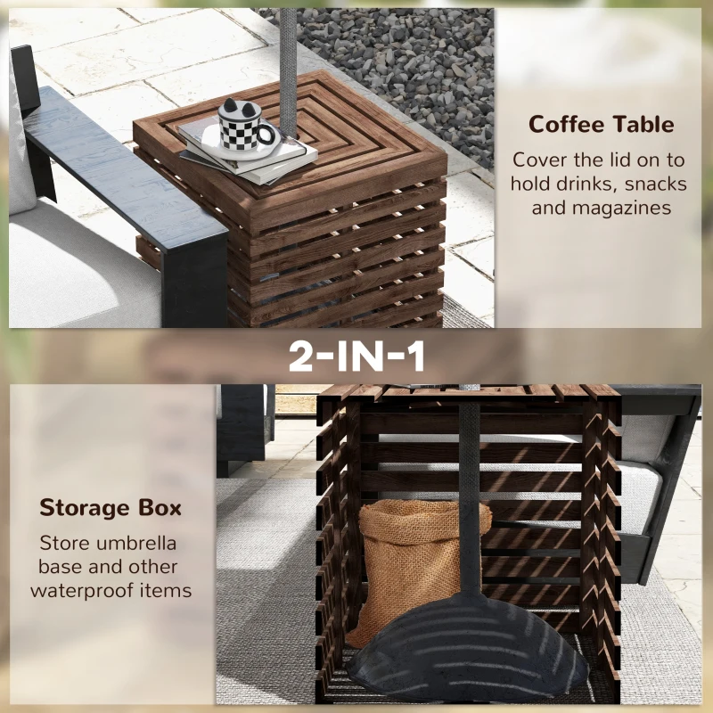 Outsunny 2-in-1 Outdoor Umbrella Base Storage Box, Wooden Patio Coffee Table, Brown