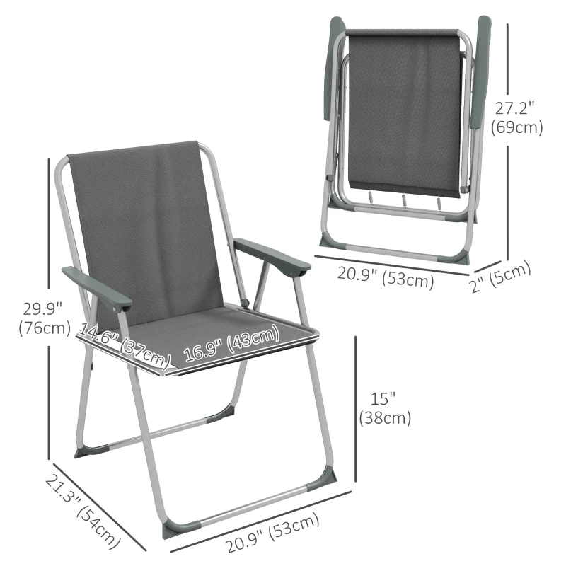Outsunny 4 Pack Outdoor Folding Chair Set, Portable Camping Chairs with Armrest, Oxford Fabric Seat, Outdoor Chairs, Grey