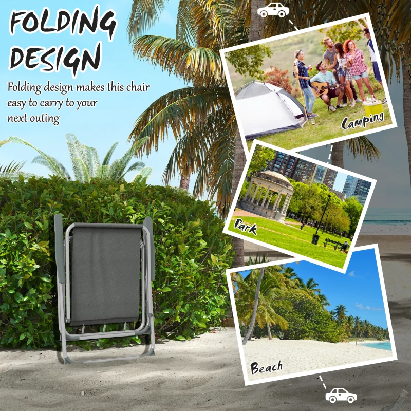 Outsunny 4 Pack Outdoor Folding Chair Set, Portable Camping Chairs with Armrest, Oxford Fabric Seat, Outdoor Chairs, Grey