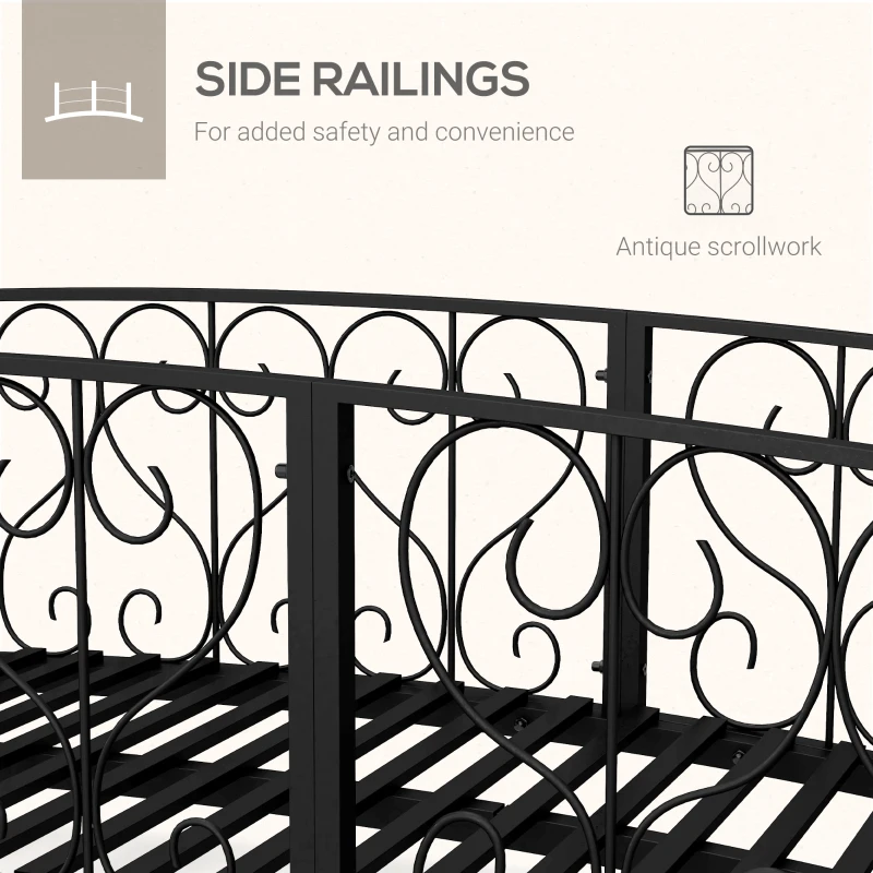 Outsunny 7' Metal Arch Garden Bridge Arc Footbridge with Side Railings Decorative Scrollwork, Black