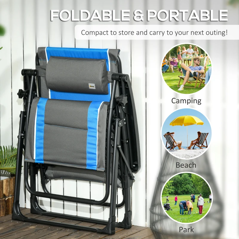 Outsunny Outdoor Zero Gravity Chair with Padded Seat, Folding Reclining Patio Lounge Chair with Recline Back, Cup Holder, Headrest, Footrest, for Poolside, Garden, 330lbs, Blue