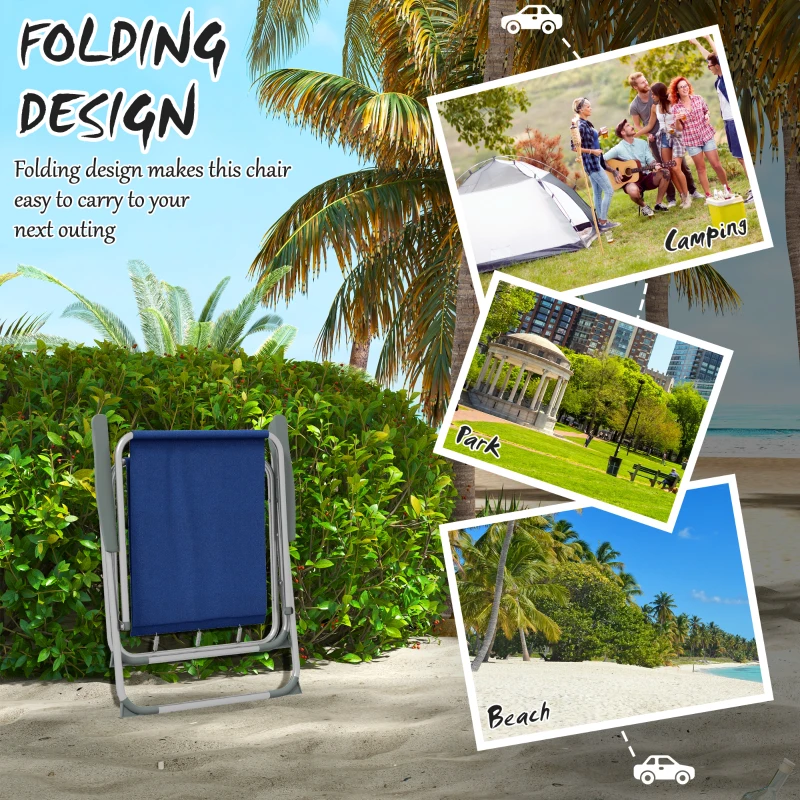 Outsunny 4 Pack Outdoor Folding Chair Set, Portable Camping Chairs with Armrest, Oxford Fabric Seat, Outdoor Chairs, Dark Blue