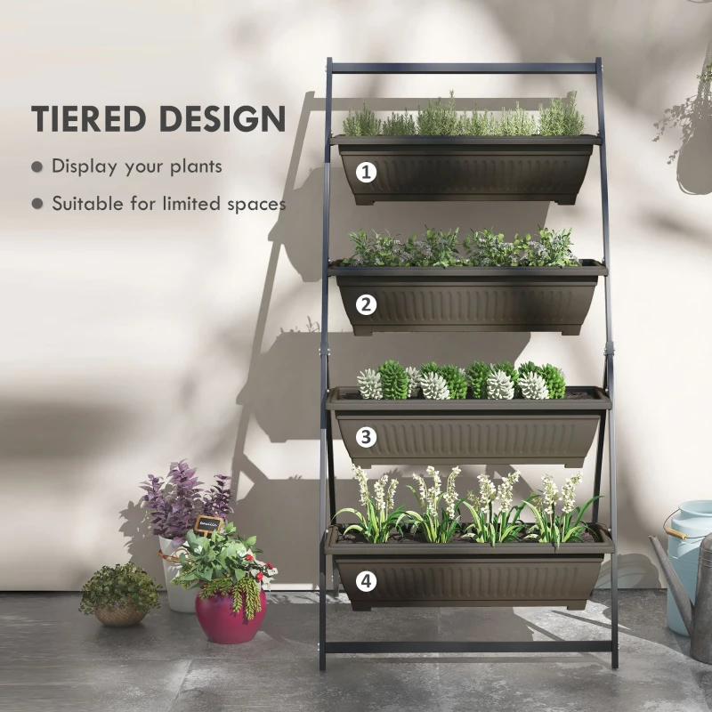 Outsunny 4-Tier Vertical Raised Garden Planter with 4 Boxes, Outdoor Plant Stand Grow Container for Vegetable Flowers, Brown