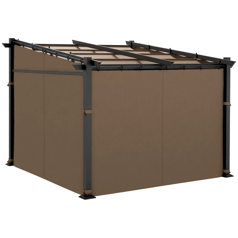 Outsunny Metal Pergola with Sliding Roof Canopy, Retractable Pergola Canopy, 10' x 10', Coffee