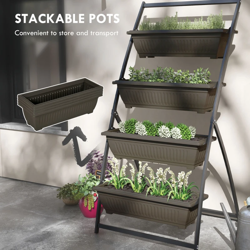 Outsunny 4-Tier Vertical Raised Garden Planter with 4 Boxes, Outdoor Plant Stand Grow Container for Vegetable Flowers, Brown