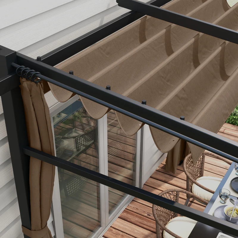 Outsunny Metal Pergola with Sliding Roof Canopy, Retractable Pergola Canopy, 10' x 10', Coffee