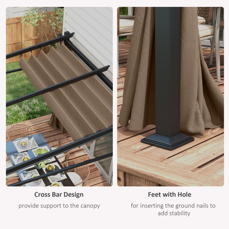 Outsunny Metal Pergola with Sliding Roof Canopy, Retractable Pergola Canopy, 10' x 10', Coffee