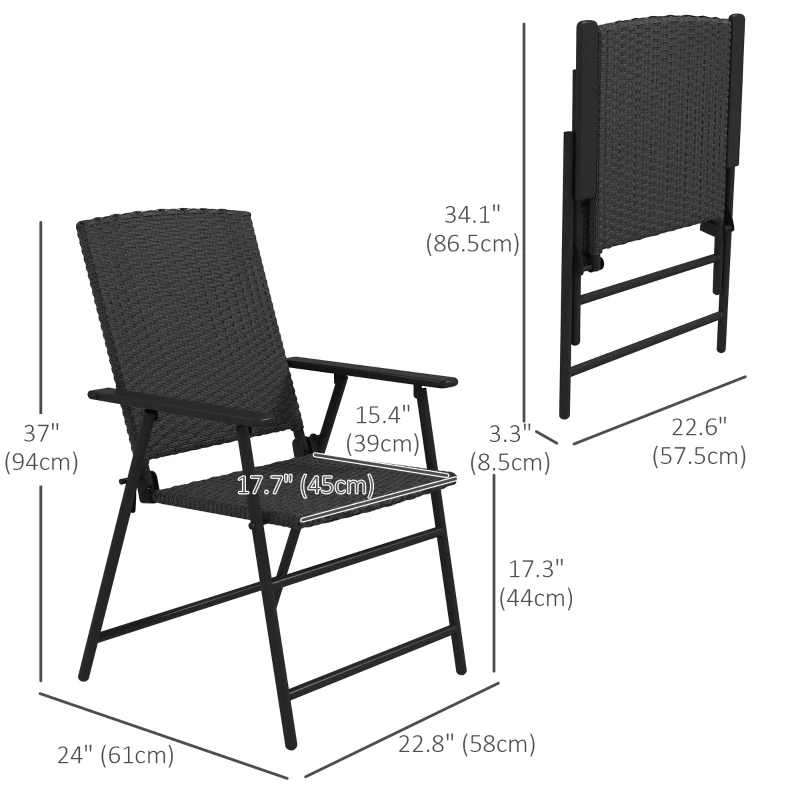 Outsunny Outdoor Wicker Dining Chair Set of 2 with Steel Frame Black