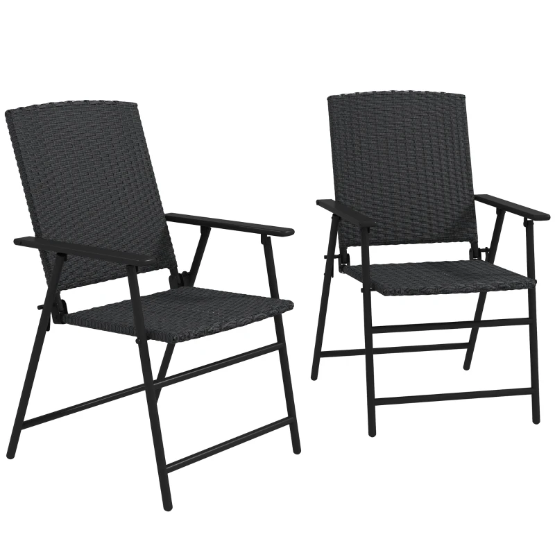 Outsunny Outdoor Wicker Dining Chair Set of 2 with Steel Frame Black