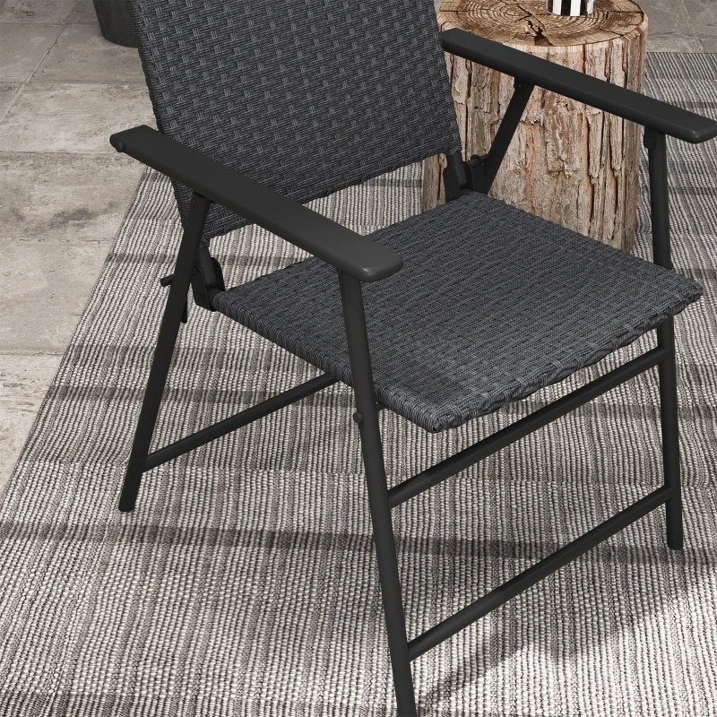 Outsunny Outdoor Wicker Dining Chair Set of 2 with Steel Frame Black