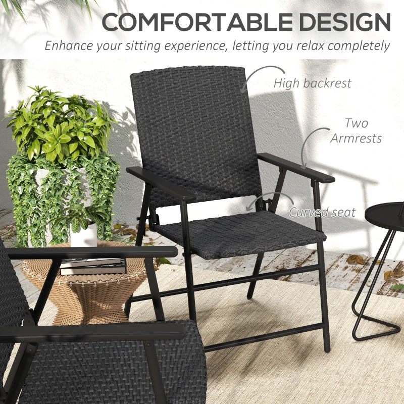Outsunny Outdoor Wicker Dining Chair Set of 2 with Steel Frame Black