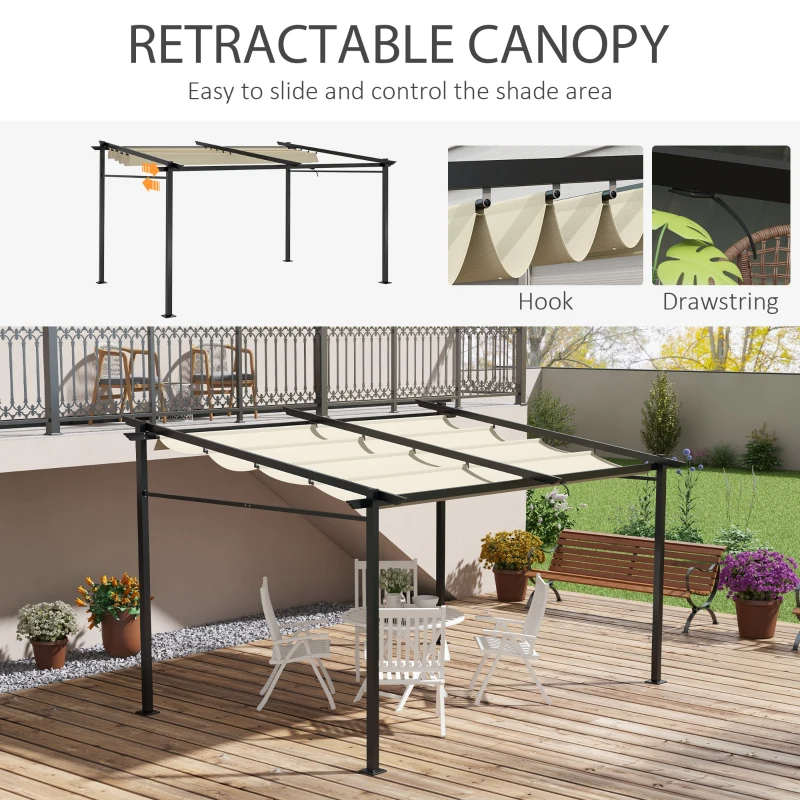 Outsunny Metal Pergola with Sliding Roof Canopy, Retractable Pergola Canopy, 10' x 13', Beige