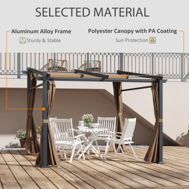 Outsunny Metal Pergola with Sliding Roof Canopy, Retractable Pergola Canopy, 10' x 10', Coffee