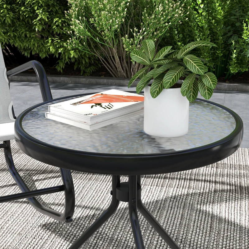 Outsunny Patio Rocking Chairs Set of 2, 3 Pieces Patio Bistro Set with Metal Frame, Breathable Mesh Fabric Seat for Garden, Deck, White