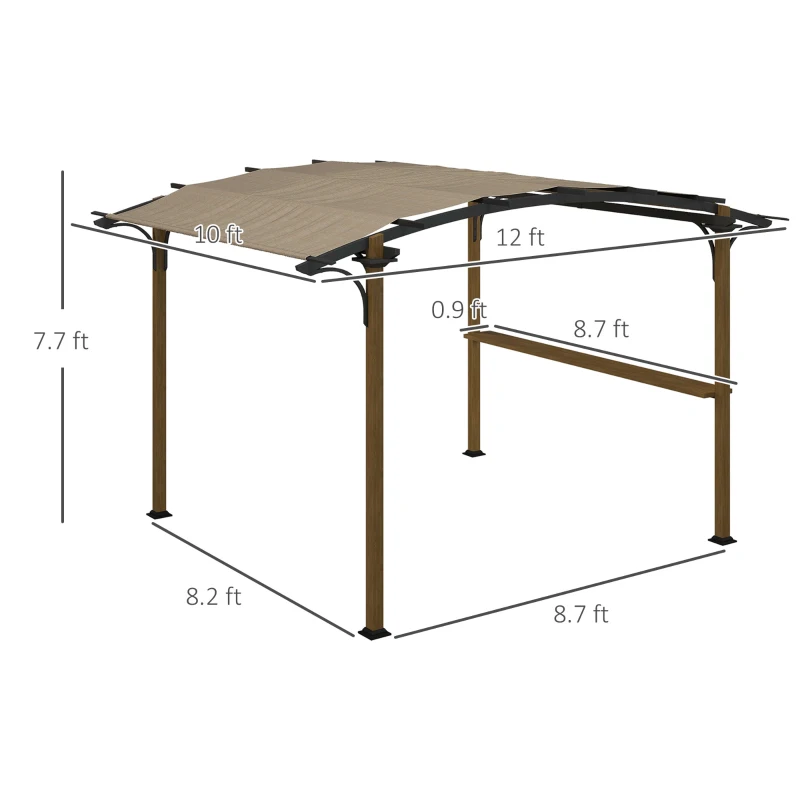 Outsunny 12' x 10' Outdoor Pergola with Bar Counter, Sun Shade Canopy, Aluminum and Steel Frame for Backyard