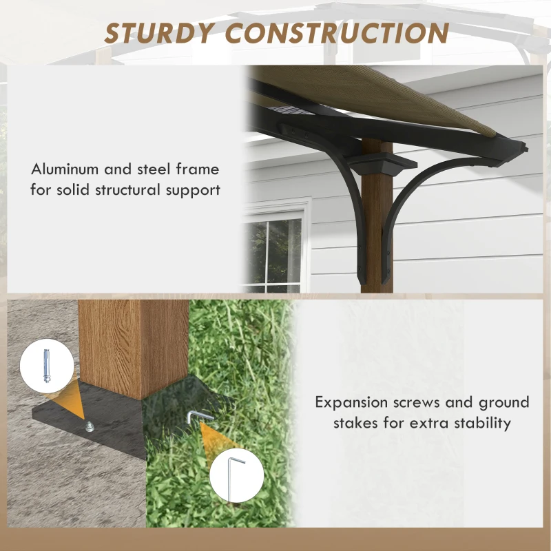 Outsunny 12' x 10' Outdoor Pergola with Bar Counter, Sun Shade Canopy, Aluminum and Steel Frame for Backyard