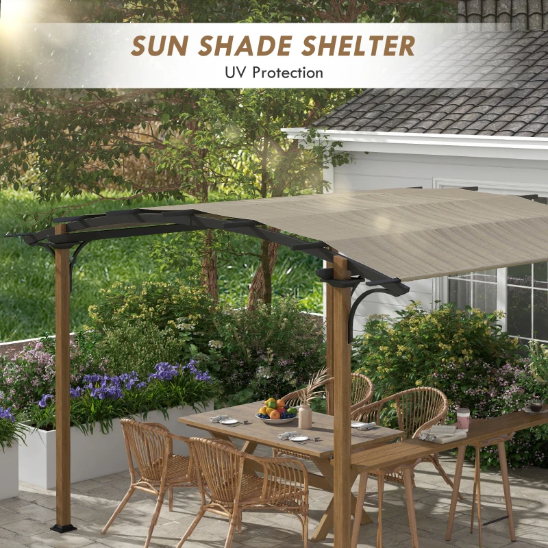 Outsunny 12' x 10' Outdoor Pergola with Bar Counter, Sun Shade Canopy, Aluminum and Steel Frame for Backyard