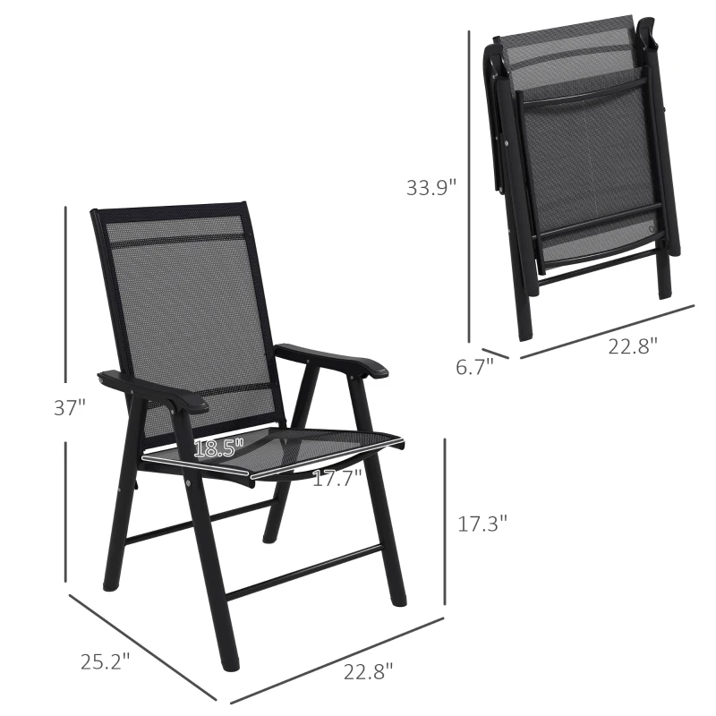 Outsunny Set of 4 Outdoor Folding Chairs, Stackable Patio Dining Chairs with Armrests, Metal Frame, Black