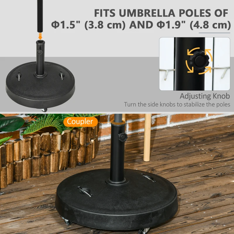 Outsunny Patio Umbrella Stand with Wheels and Handles, 51lb Heavy Duty Market Umbrella Base for Outdoor, Garden, Backyard, Black