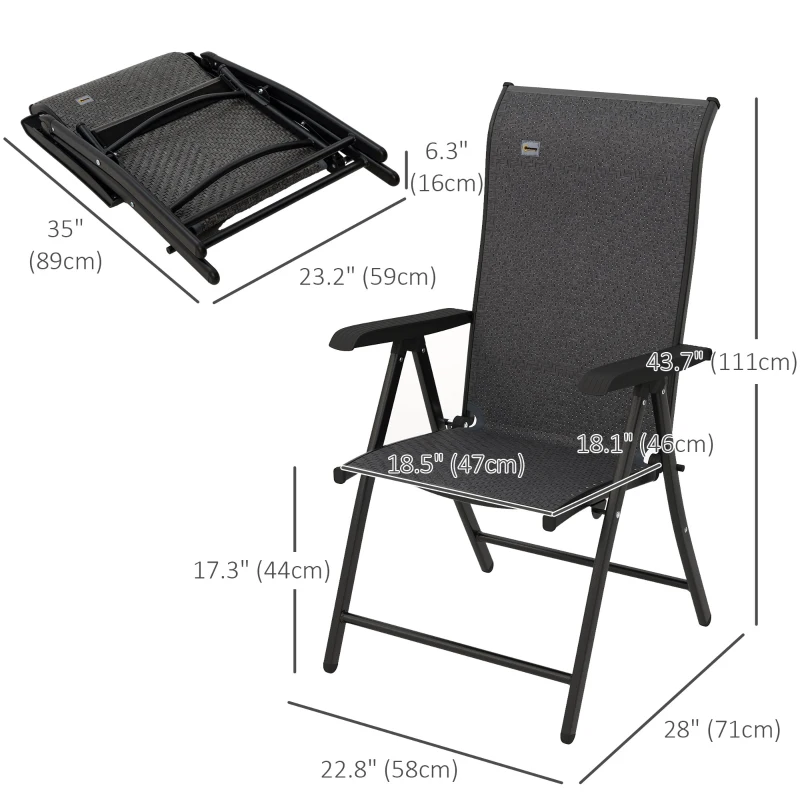 Outsunny 2PCs Outdoor Wicker Folding Chairs with Adjustable Backrest, Grey