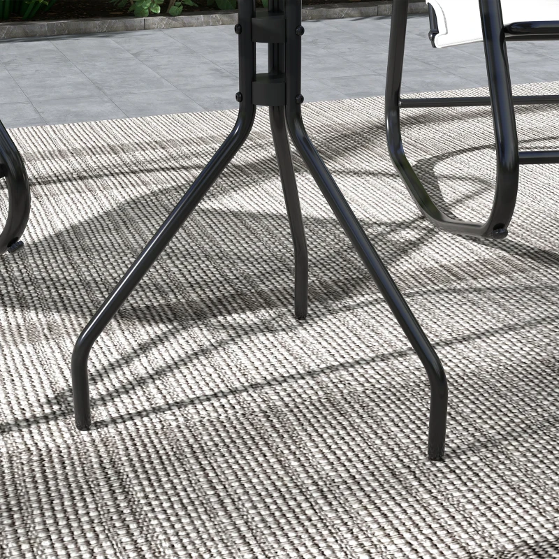 Outsunny Patio Rocking Chairs Set of 2, 3 Pieces Patio Bistro Set with Metal Frame, Breathable Mesh Fabric Seat for Garden, Deck, White