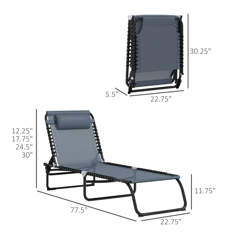 Outsunny Portable Folding Beach Chaise Lounge Chair, 4 Adjustable Positions, Lightweight for Outdoor Sunbathing, Gray