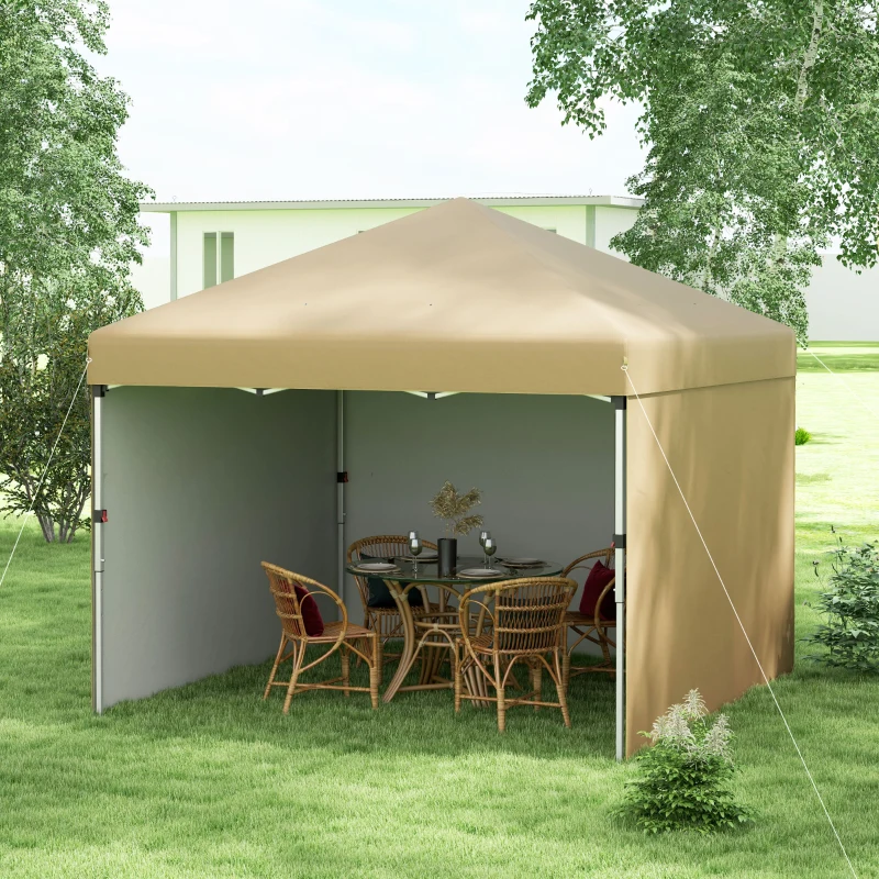 Outsunny 10' x 10' Pop Up Canopy with Sidewalls, Weight Bags and Carry Bag, Height Adjustable Tent for Parties, Beige