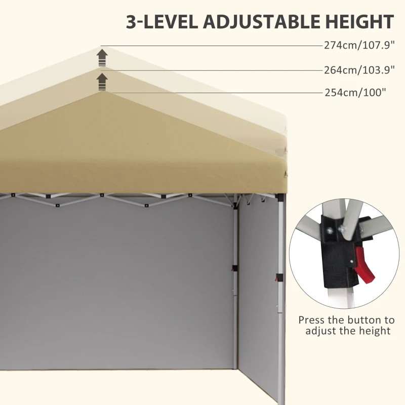 Outsunny 10' x 10' Pop Up Canopy with Sidewalls, Weight Bags and Carry Bag, Height Adjustable Tent for Parties, Beige