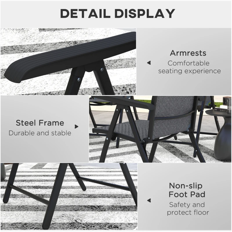Outsunny 2PCs Outdoor Wicker Folding Chairs with Adjustable Backrest, Grey