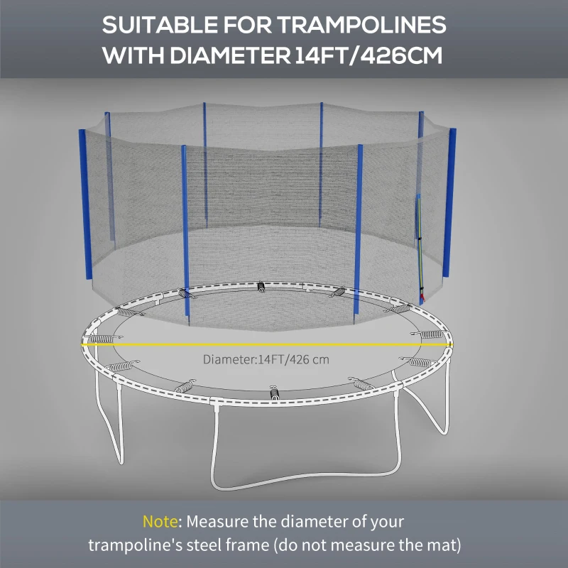 Soozier Trampoline Net Enclosure for 14ft Round Trampoline with 8 Straight Poles Poles Not Included, Weather Resistant Trampoline Netting Replacement with Zippered Entrance, Blue