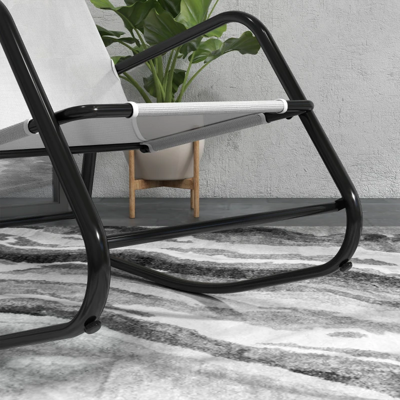 Outsunny Patio Rocking Chairs Set of 2, 3 Pieces Patio Bistro Set with Metal Frame, Breathable Mesh Fabric Seat for Garden, Deck, White