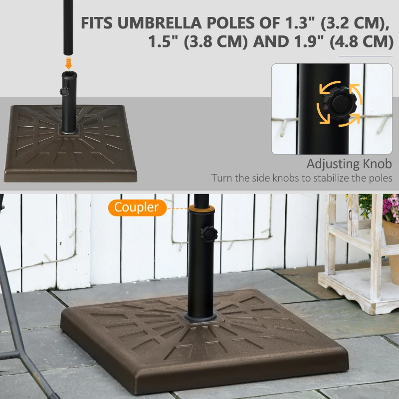 Outsunny 42 lb Heavy Duty Patio Umbrella Stand, 20" Resin Outdoor Umbrella Base, Square Market Umbrella Holder, Brown