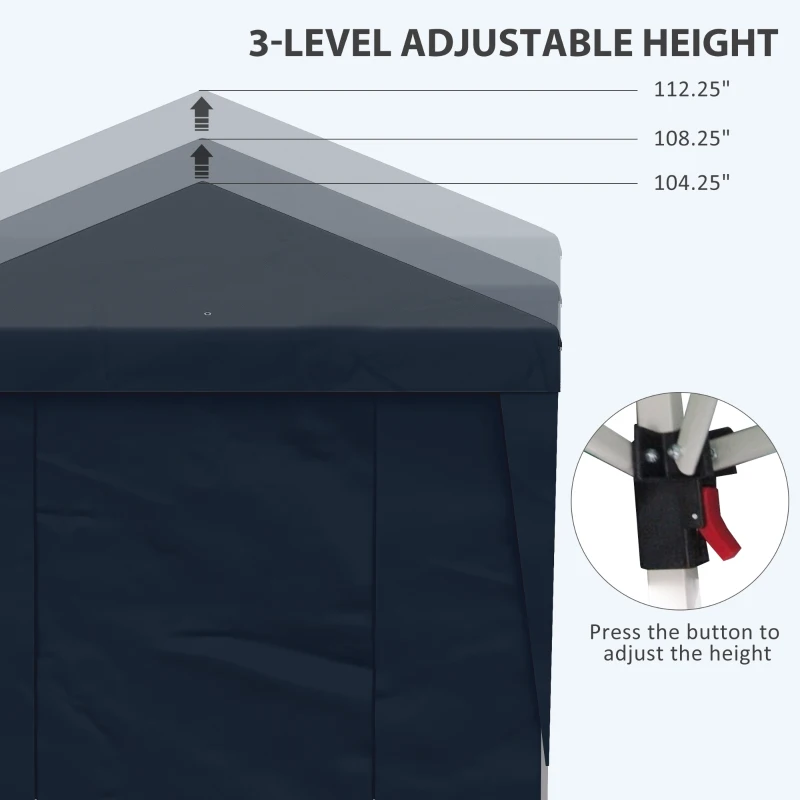 Outsunny 10' x 19.5' Pop Up Canopy Tent Height Adjustable Event Shelter w/ Sidewalls, Leg Weight Bags, Wheeled Carry Bag, Blue