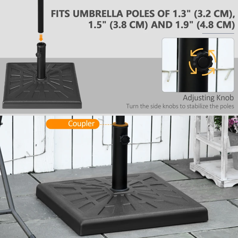 Outsunny 42 lb Heavy Duty Patio Umbrella Stand, 20" Resin Outdoor Umbrella Base, Square Market Umbrella Holder, Black