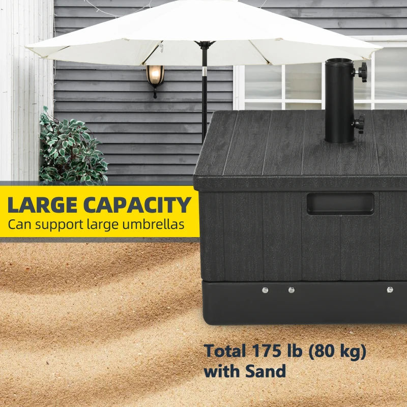 Outsunny 3-in-1 Outdoor Umbrella Base with Wheels, Side Table, Planter Box, 175lbs Heavy Duty Patio Umbrella Stand, Black