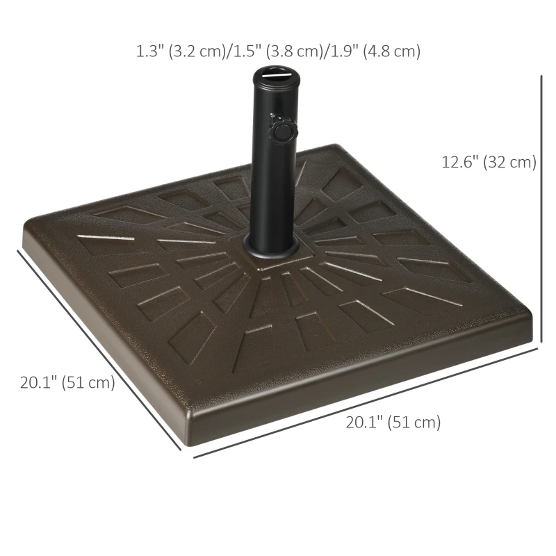 Outsunny 42 lb Heavy Duty Patio Umbrella Stand, 20" Resin Outdoor Umbrella Base, Square Market Umbrella Holder, Brown