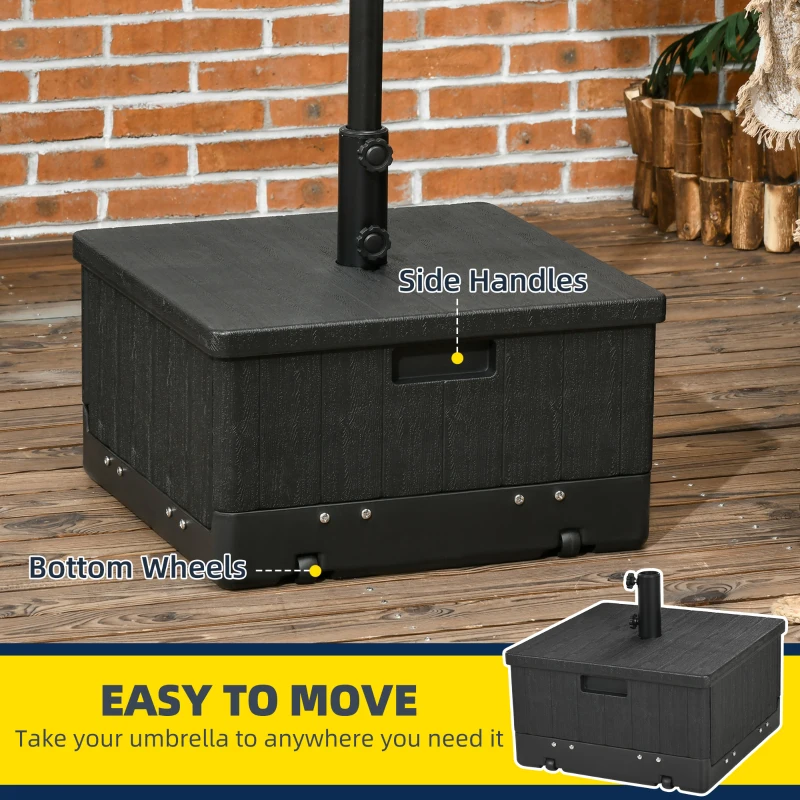 Outsunny 3-in-1 Outdoor Umbrella Base with Wheels, Side Table, Planter Box, 175lbs Heavy Duty Patio Umbrella Stand, Black