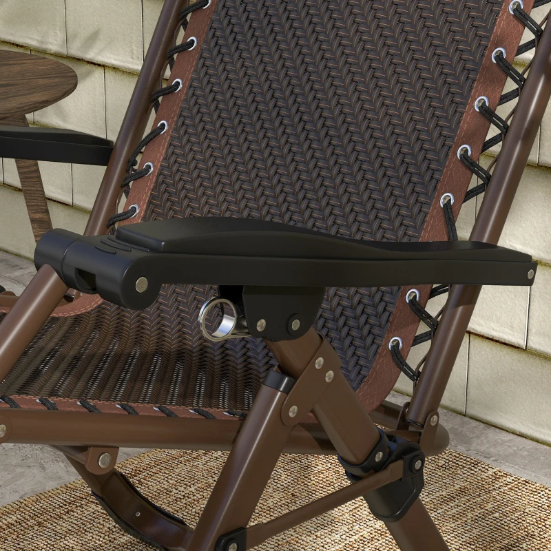Outsunny Outdoor Zero Gravity Chair, Folding PE Rarran Reclining Patio Lounge Chair with Recline Back, Headrest, Footrest, for Poolside, Garden, Brown