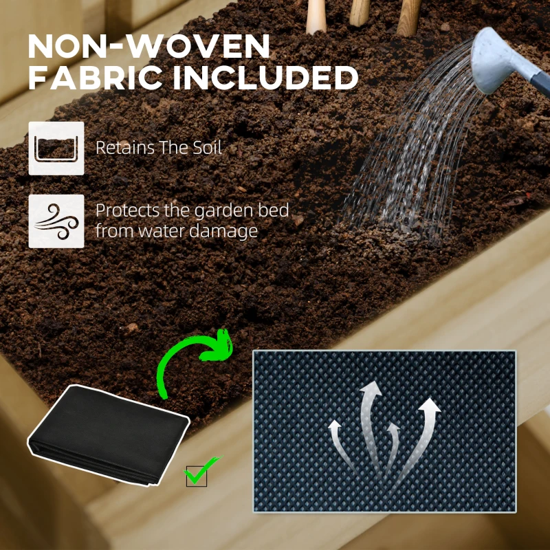 Outsunny 4 Box Raised Garden Bed w/ Trellis for Climbing Plants, Wall-Mounted Wood Planters w/ Drainage Holes, Natural