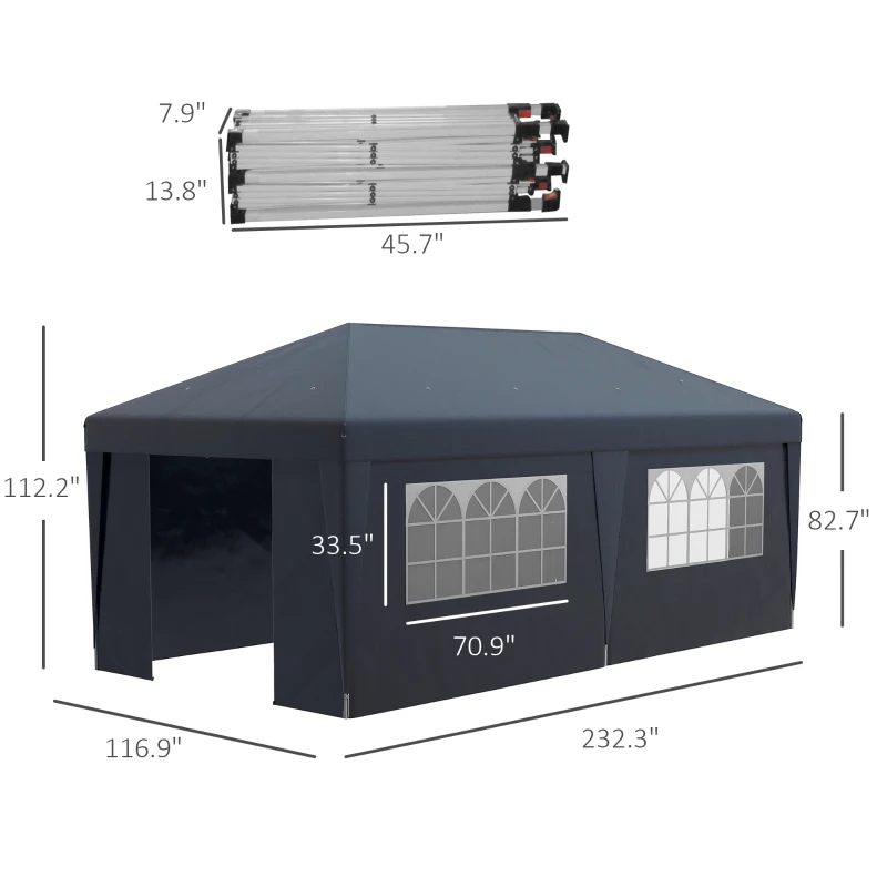 Outsunny 10' x 19.5' Pop Up Canopy Tent Height Adjustable Event Shelter w/ Sidewalls, Leg Weight Bags, Wheeled Carry Bag, Blue